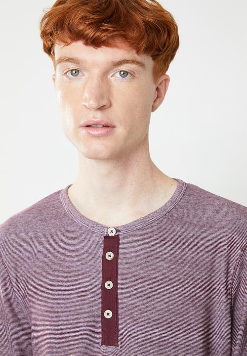 Jack & Jones - Giovanni long sleeve granddad tee - burgundy