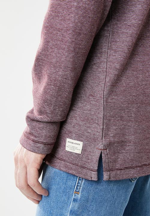 Jack & Jones - Giovanni long sleeve granddad tee - burgundy