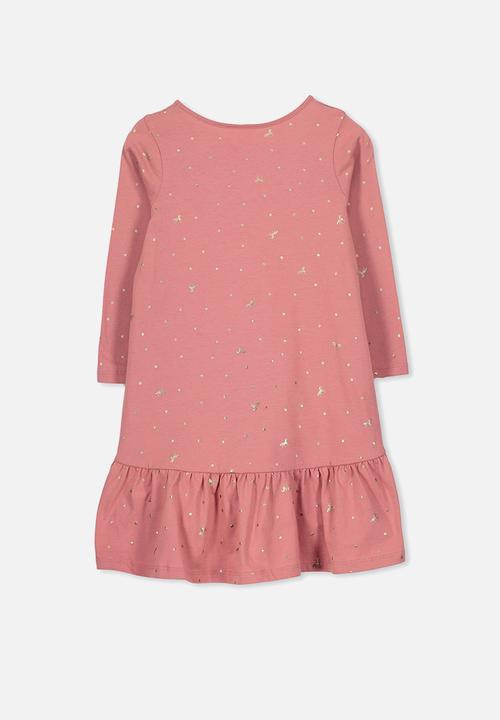 Cotton On - Joss long sleeve dress - pink & gold