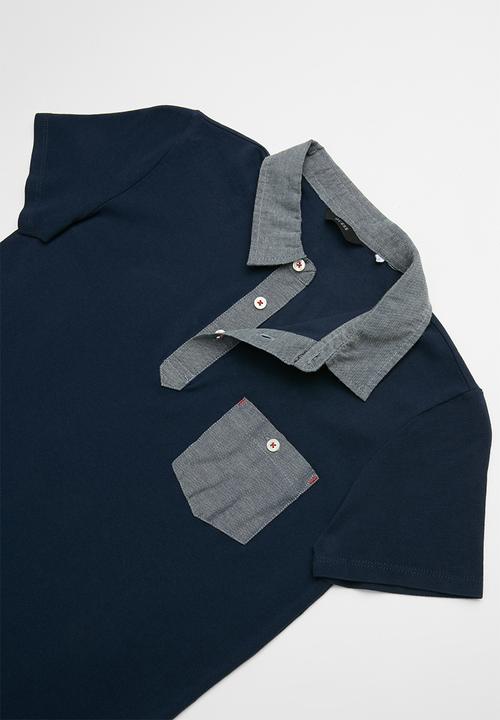 GUESS - Short sleeve guess chambray polo - navy