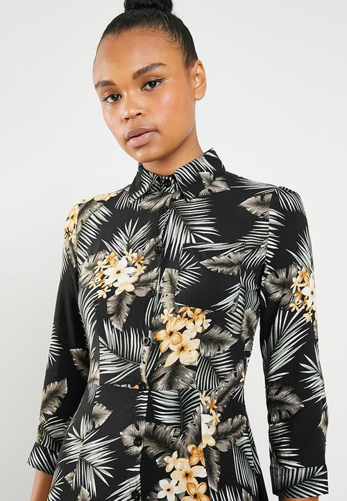 Revenge - 3/4 sleeve flared maxi shirt dress - multi