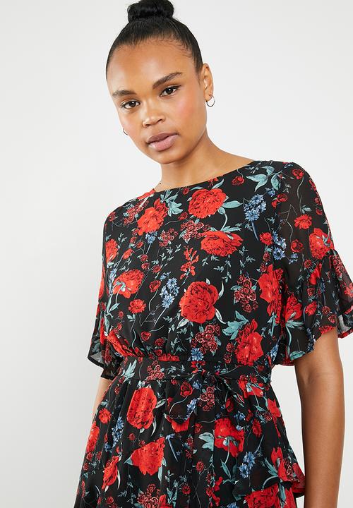 Revenge - Rose flutter sleeve dress - multi