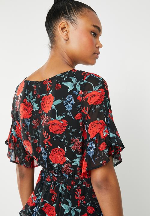 Revenge - Rose flutter sleeve dress - multi