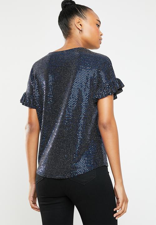 New Look - Sequin frill top - blue