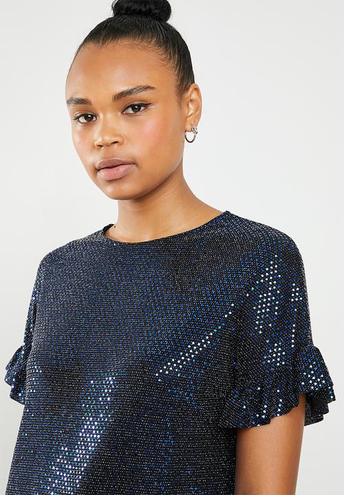 New Look - Sequin frill top - blue