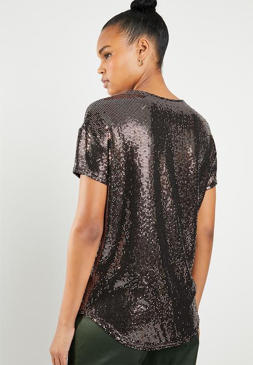 New Look - Sequin short sleeve top - rose gold