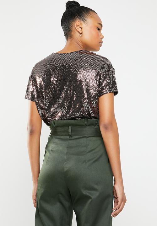 New Look - Sequin short sleeve top - rose gold