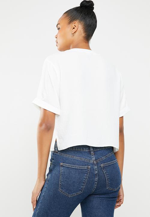 New Look - Peggy button detail boxy shirt - white