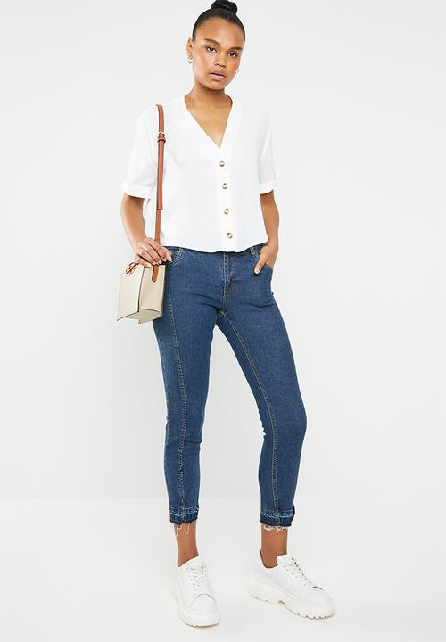 New Look - Peggy button detail boxy shirt - white