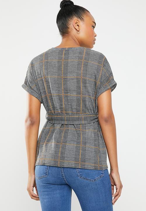 New Look - Check print belted top - grey & orange