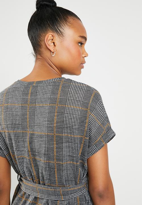 New Look - Check print belted top - grey & orange