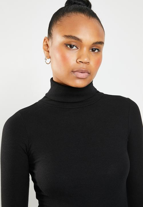New Look - Ribbed roll neck top - black