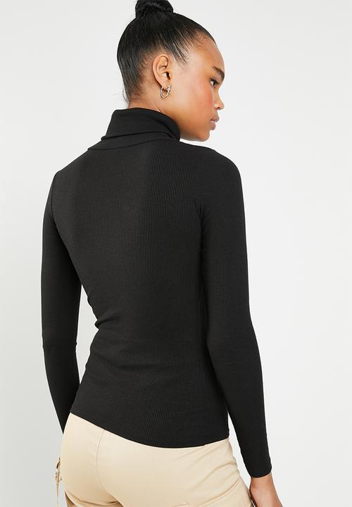 New Look - Ribbed roll neck top - black