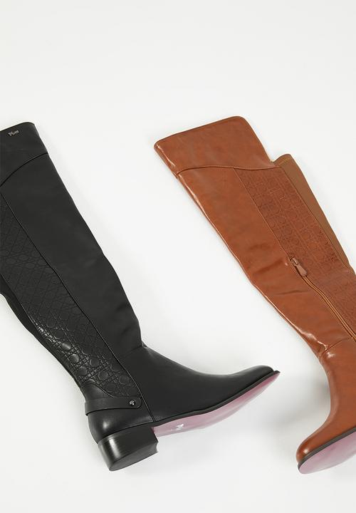 Plum - Over the knee boot - black