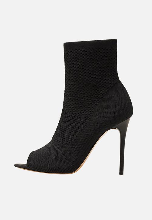 MANGO - Peep-toe sock ankle boot - black