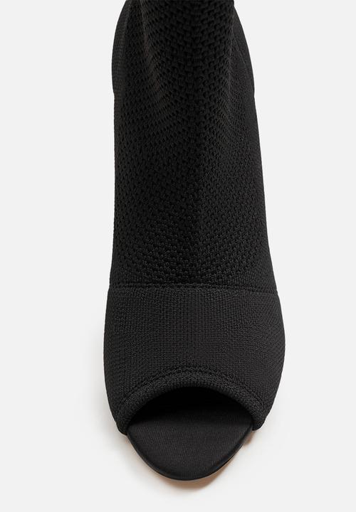 MANGO - Peep-toe sock ankle boot - black