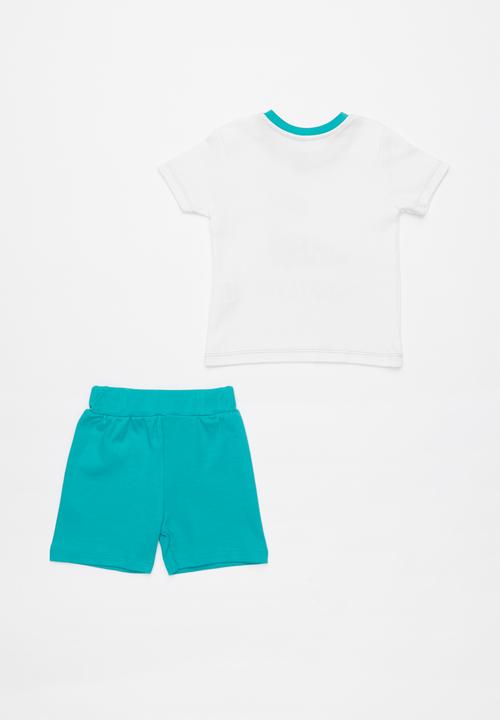 Baby Corner - Sleepysaur 2 piece printed tee & short set - blue