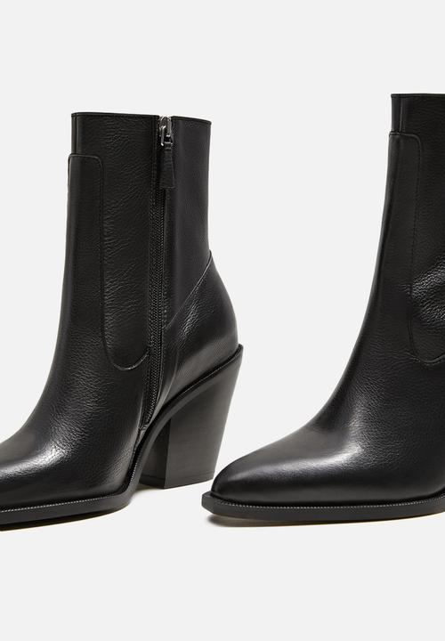 MANGO - Leather pointed ankle boot - black