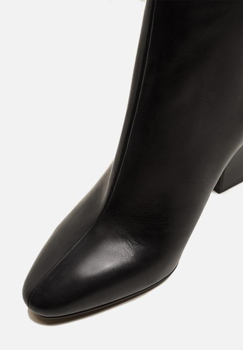 MANGO - Zipped leather ankle boot - black