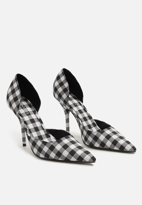 black and white check heels