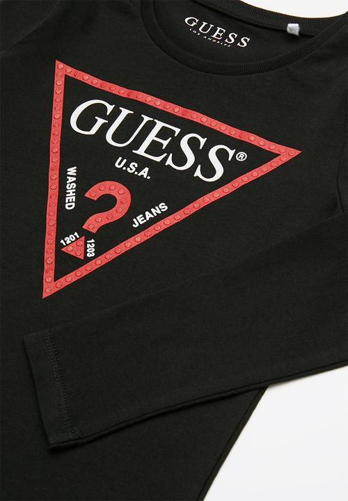 GUESS - Long sleeve longer length strip tee - jet black