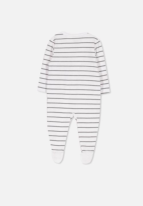 Cotton On - Mini zip through stripe romper - white & grey