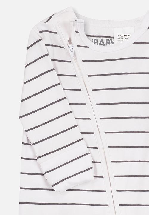 Cotton On - Mini zip through stripe romper - white & grey