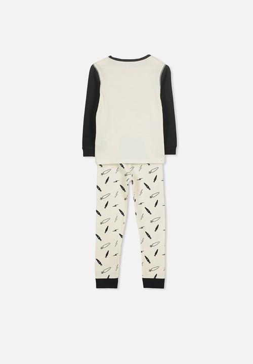 Cotton On - Harry boys long sleeve street bunny 2 pyjama set - cream & black