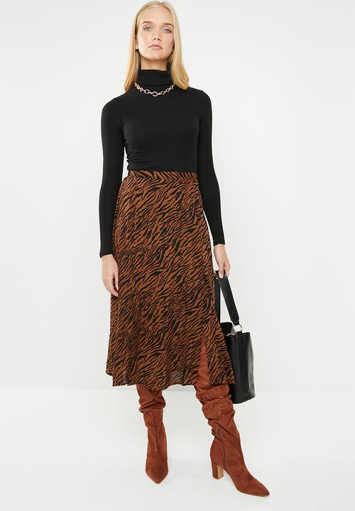Superbalist - Midi skirt with slits - brown & black