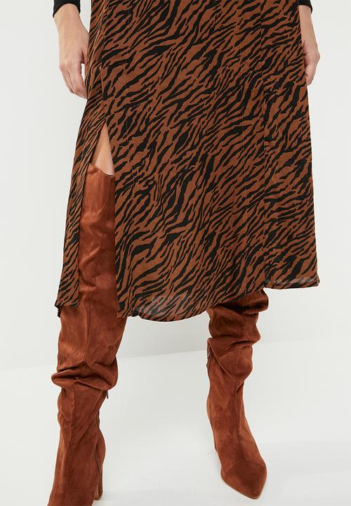 Superbalist - Midi skirt with slits - brown & black