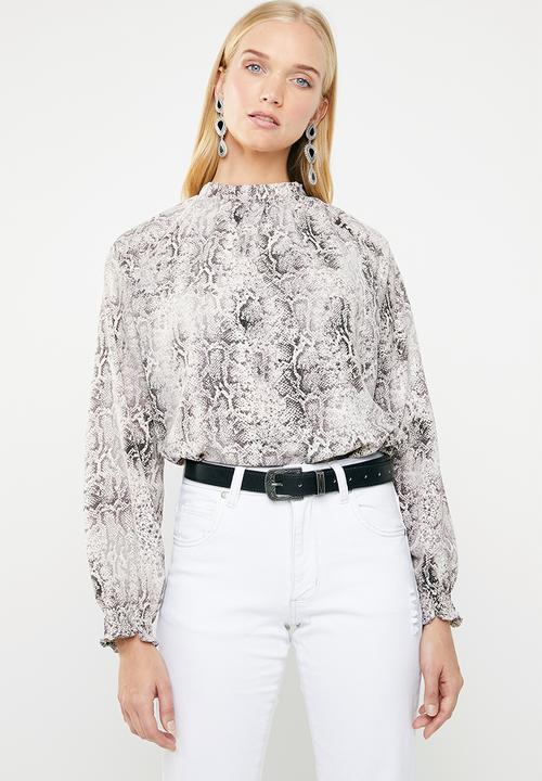 Superbalist - Elasticated hi neck blouse - grey