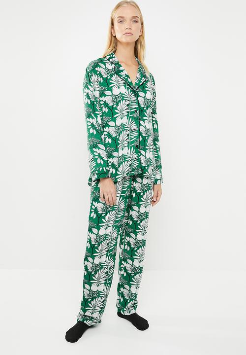 Superbalist - Sleep shirt & pants set - green & white