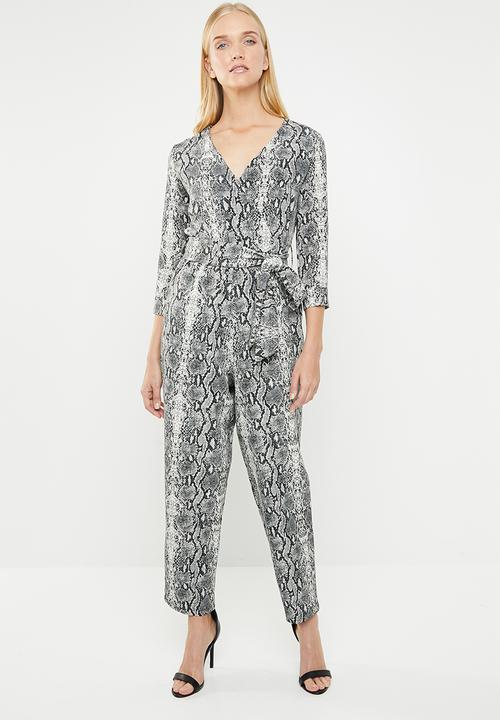 Superbalist - Printed wrap jumpsuit -  grey & black