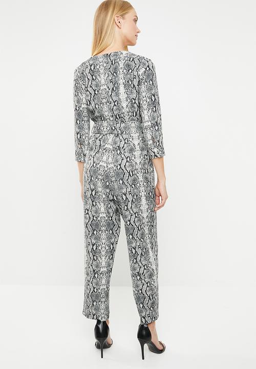 Superbalist - Printed wrap jumpsuit -  grey & black