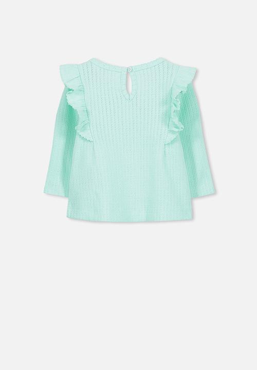 Cotton On - Sara ruffle long sleeve top - green