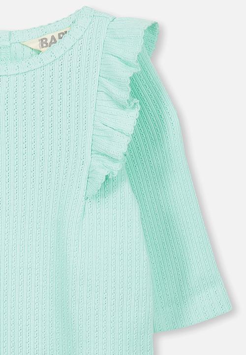 Cotton On - Sara ruffle long sleeve top - green
