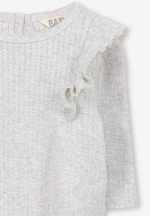 Cotton On - Sara ruffle long sleeve top - grey