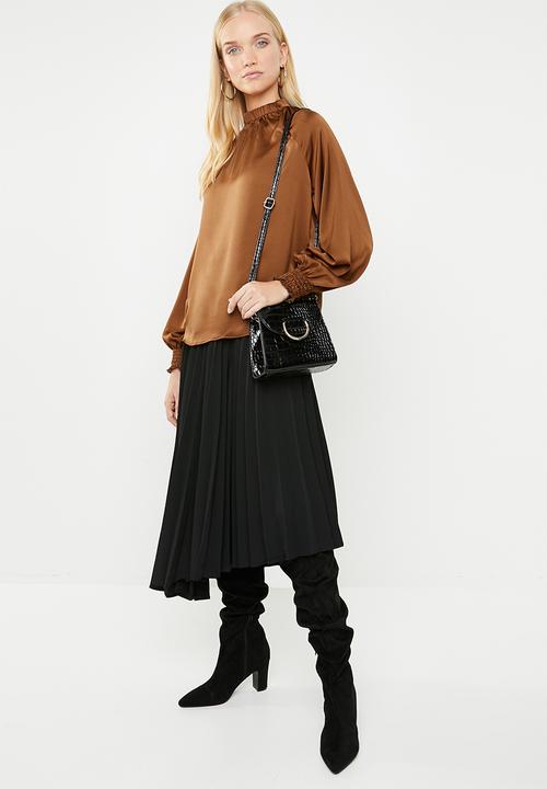 Superbalist - Elasticated hi neck blouse - brown