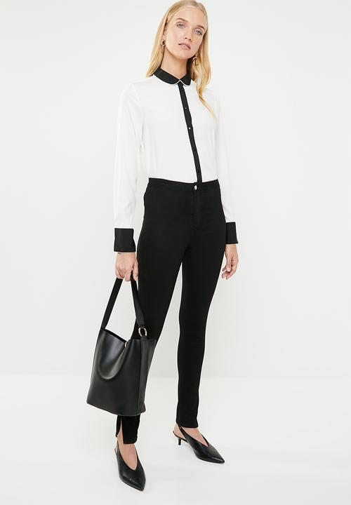Vero Moda - Nicky colourblock midi shirt - white & black