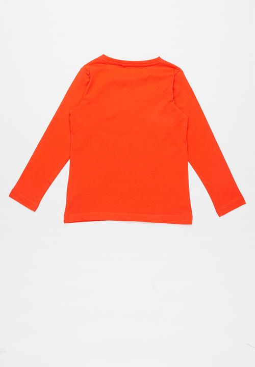 Name It - Race day print ls top - orange & navy 