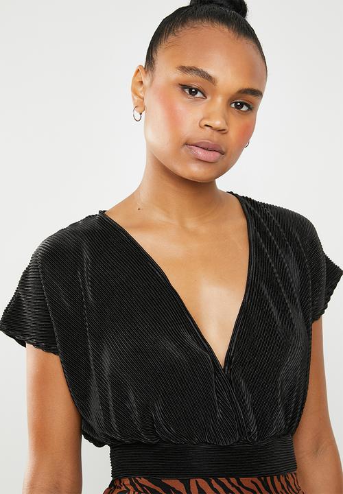 Superbalist - Plisse wrap tee - black