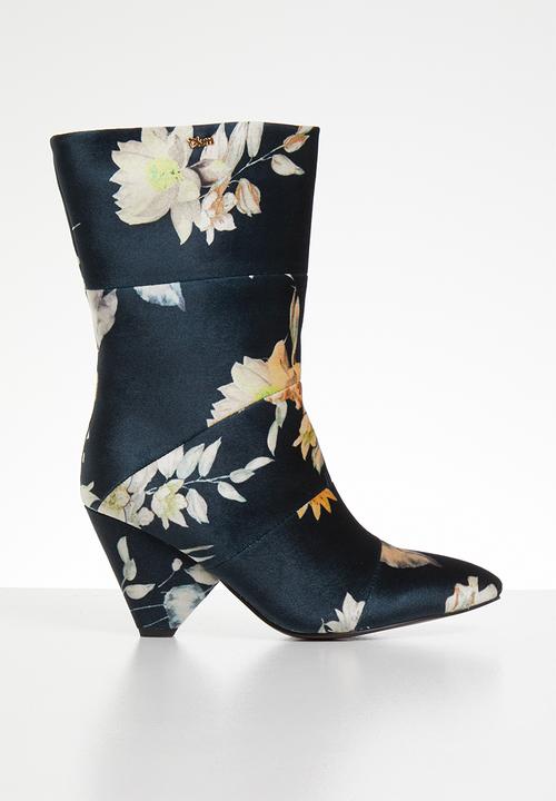 Plum - Floral print boot - navy
