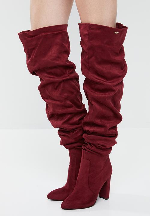 Plum - Ruched over the knee boot - burgundy