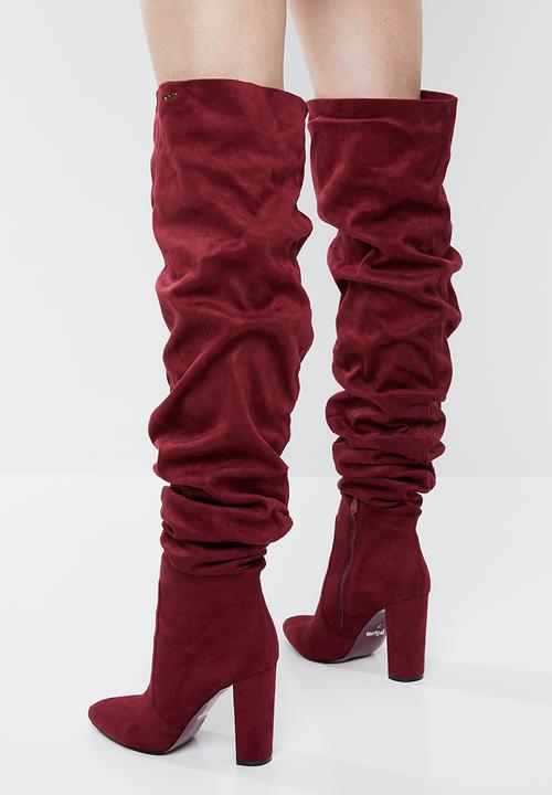 Plum - Ruched over the knee boot - burgundy