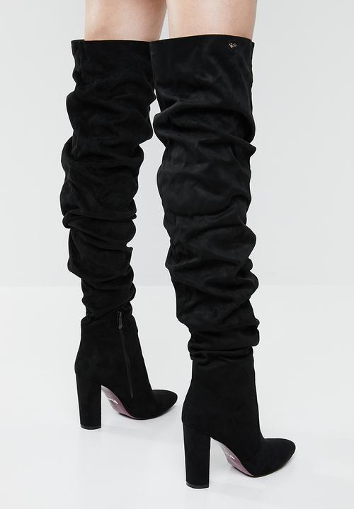Plum - Ruched over the knee boot - black