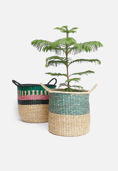 Sixth Floor - Brody striped seagrass basket – natural/blue