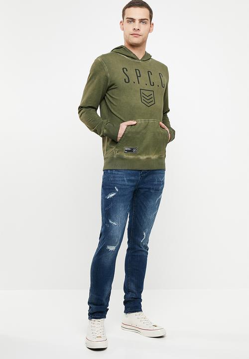 S.P.C.C - Printed dirty dye logo hoodie - olive