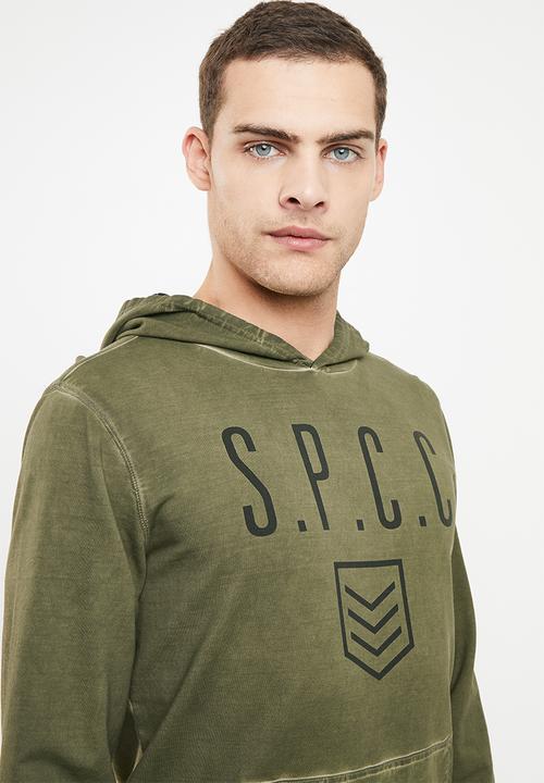 S.P.C.C - Printed dirty dye logo hoodie - olive