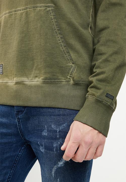S.P.C.C - Printed dirty dye logo hoodie - olive
