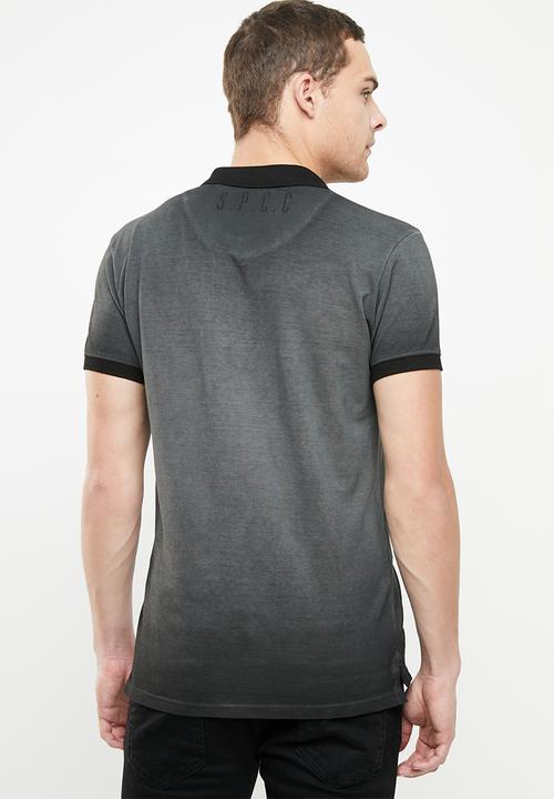 S.P.C.C - Reverse dirty dye pique golfer - black